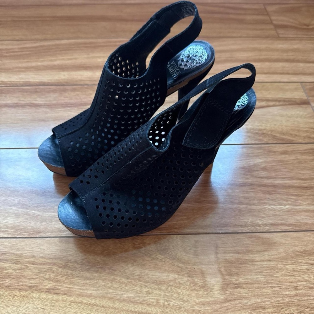 Vince Camuto Black Perforated Wedges